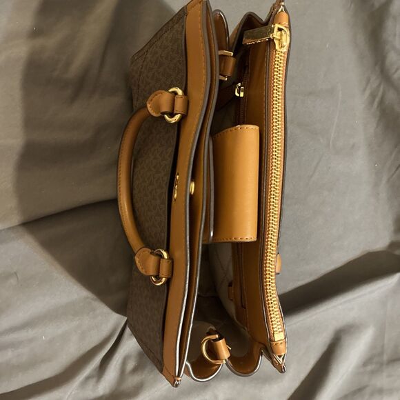 Michael Kors Everly Medium Brown MK LOGO Satchel Bag - Picture 11 of 14